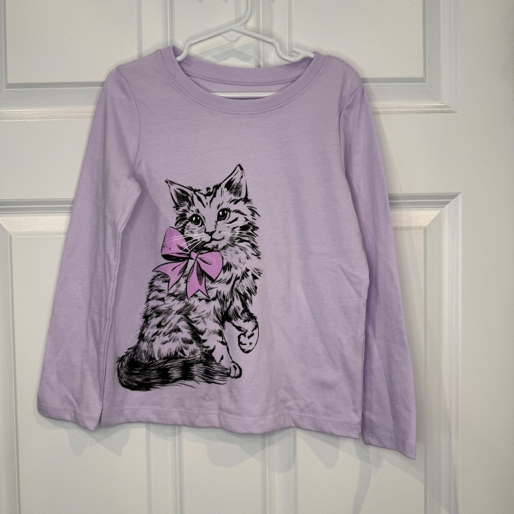 Jumping Beans Girls Purple Kitten Cat Graphic Long‎ Sleeve Tee Shirt Size 5